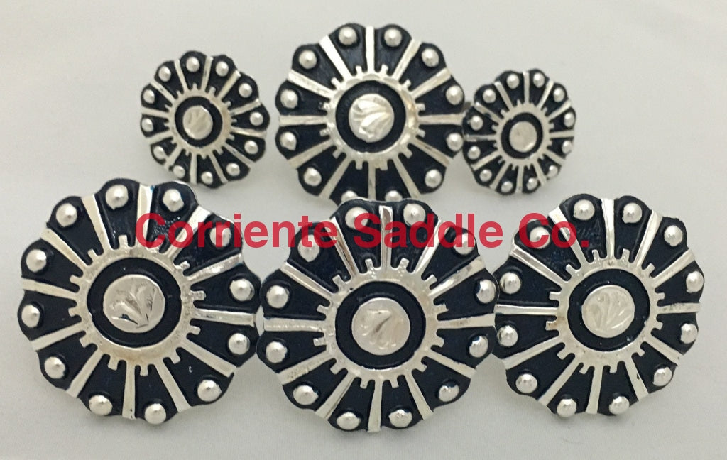 CBCONCH 121 Navy Blue Wagon Wheel Conchos - Corriente Saddle