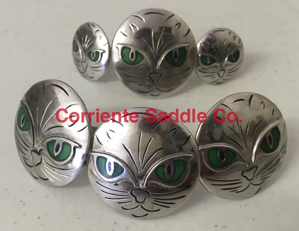 CBCONCH 123 Green Cat Eye Conchos - Corriente Saddle