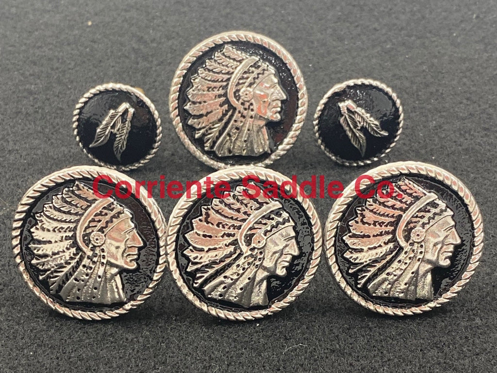 CBCONCH 124F Silver Indian Head Dress with Feathers Conchos - Corriente Saddle