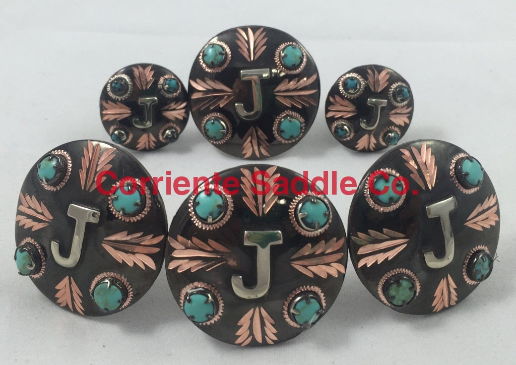 CBCONCH 129A Turquoise Stone Conchos - Corriente Saddle