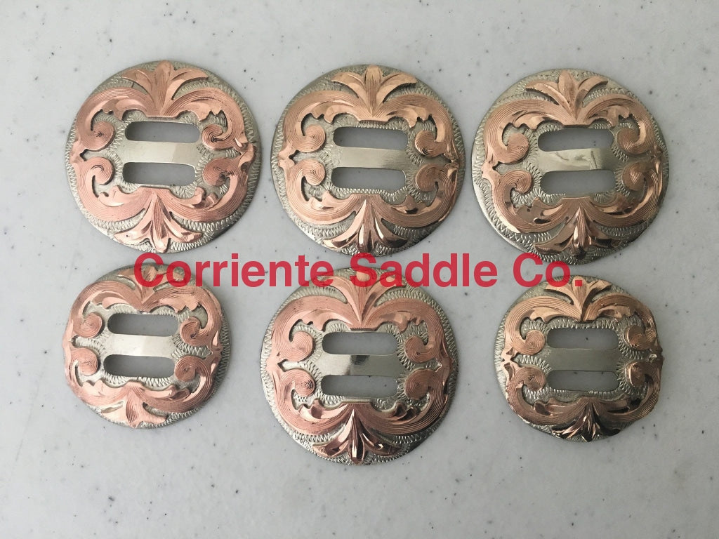 CBCONCH 141 Copper Floral Silver Slotted Conchos - Corriente Saddle