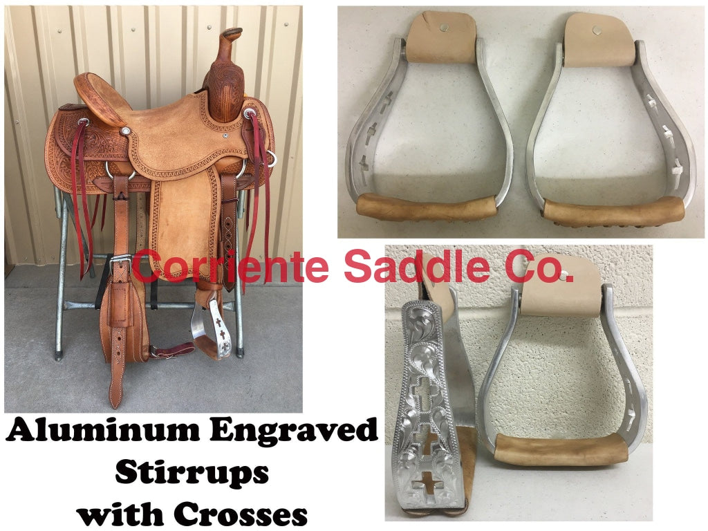 CSSTIRRUP 109 Aluminum Engraved With Crosses - Corriente Saddle