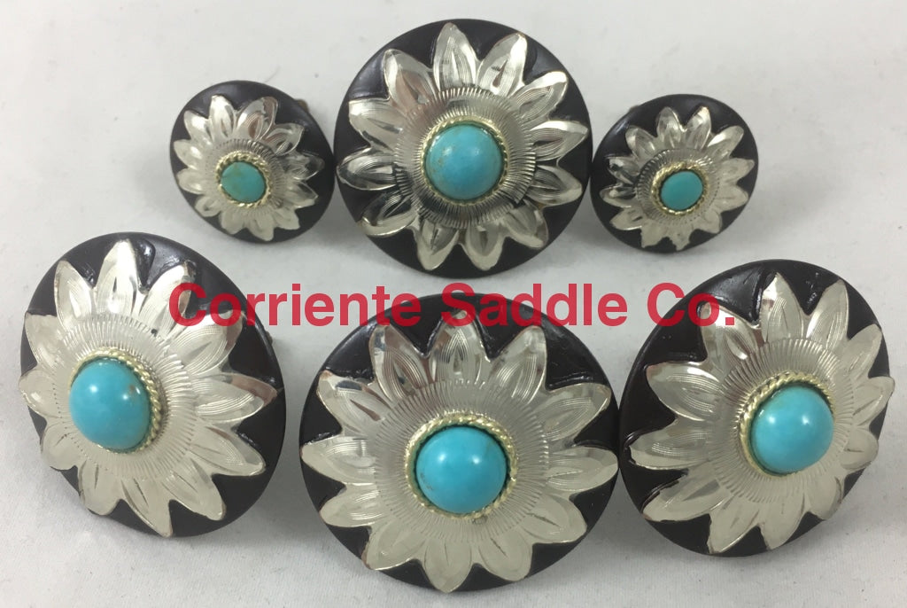 CBCONCH 109C Copper Flower With Turquoise Conchos