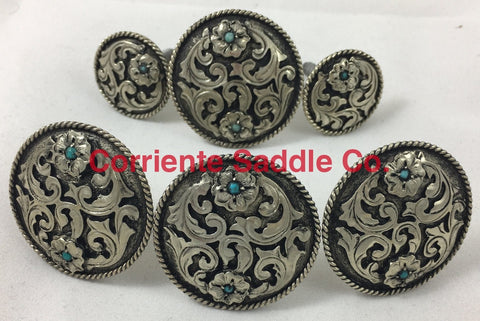 CBCONCH 122A Silver Filigree Turquoise Stone Conchos