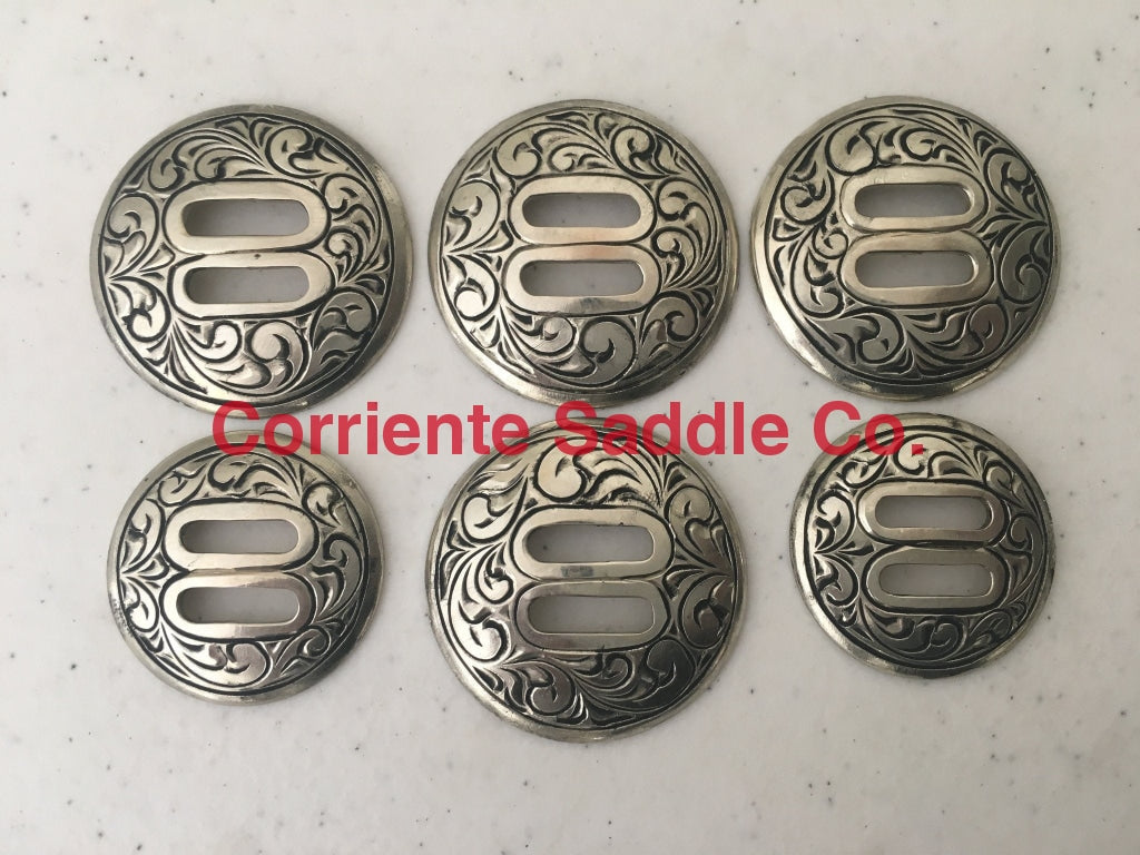 CBCONCH 140 Engraved Slotted Conchos - Corriente Saddle