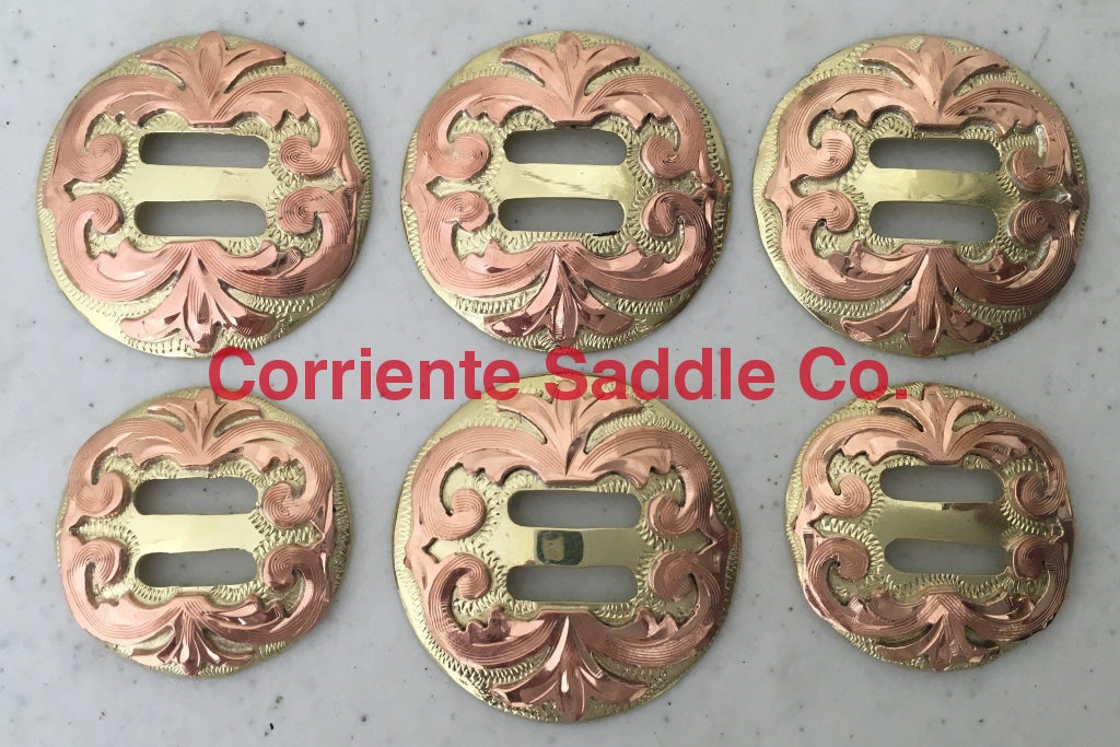 CBCONCH 142 Copper Floral Brass Slotted Conchos - Corriente Saddle