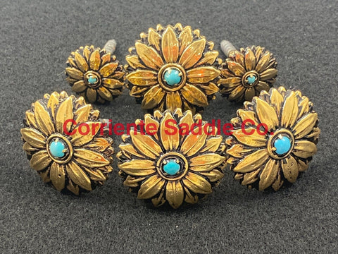 CBCONCH 161 Gold Sunflower with Turquoise Stone