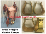 CSSTIRRUP 104 Wooden Brass Wrapped Stirrups 4" Tread - Corriente Saddle