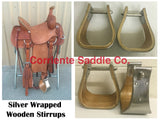 CSSTIRRUP 106 Wooden Silver Wrapped Stirrups 4" Tread - Corriente Saddle