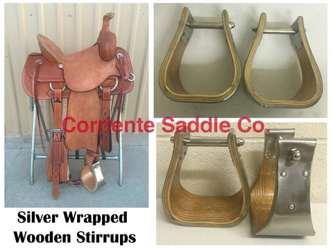 CSSTIRRUP 106 Wooden Silver Wrapped Stirrups 4" Tread