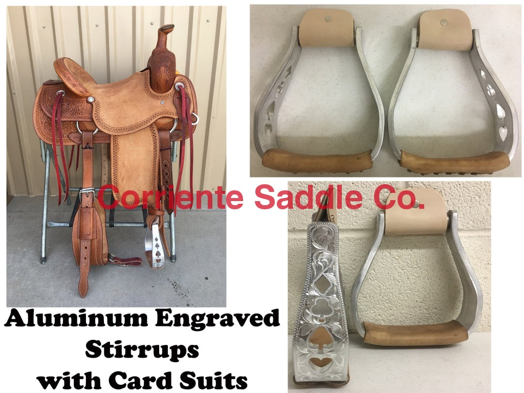 CSSTIRRUP 111 Aluminum Engraved With Card Suits - Corriente Saddle